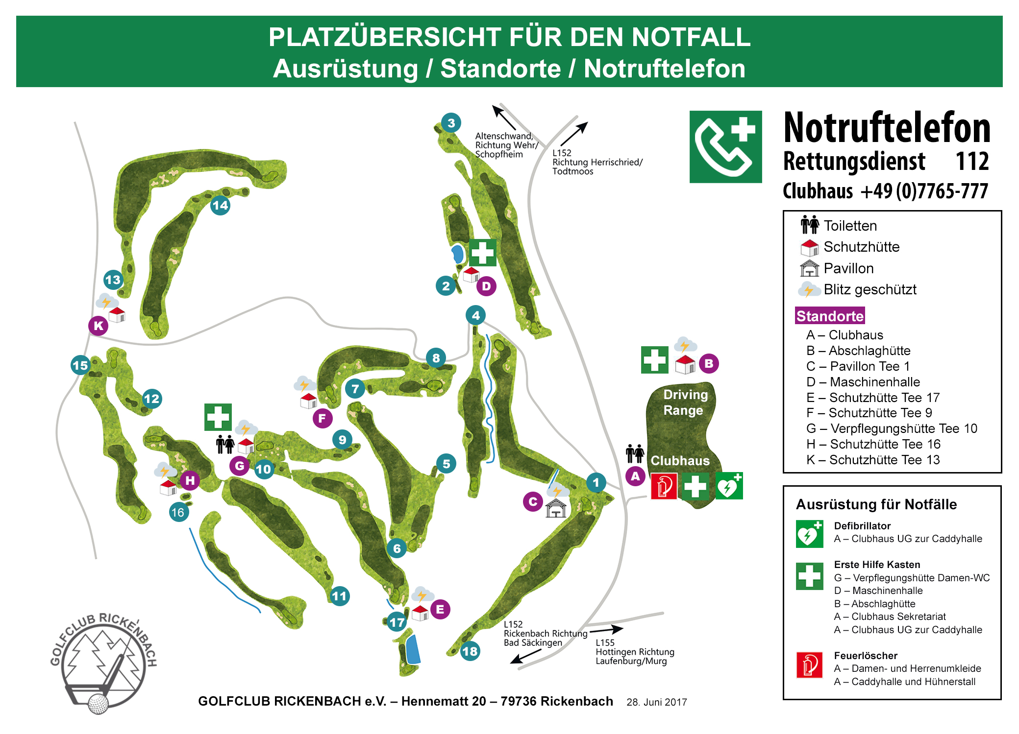 Platzübersicht - Notfall - Golfclub Rickenbach